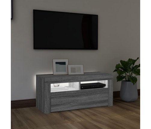 Mueble de TV con luces LED gris Sonoma 90x35x40 cm