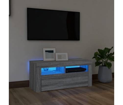 Mueble de TV con luces LED gris Sonoma 90x35x40 cm