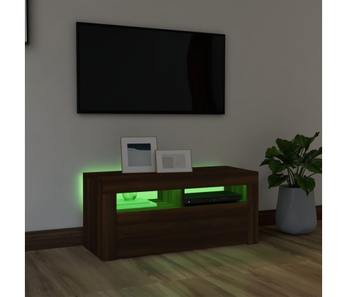 Mueble de TV con luces LED roble marrón 90x35x40 cm