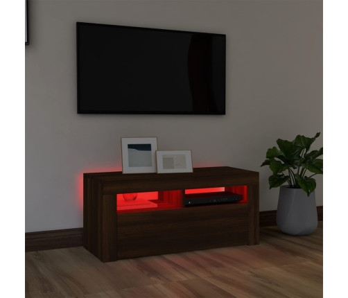 Mueble de TV con luces LED roble marrón 90x35x40 cm