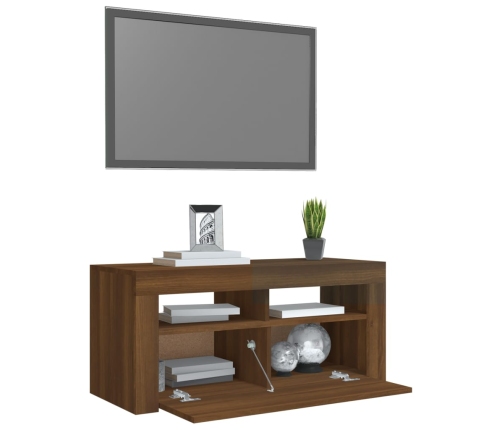 Mueble de TV con luces LED roble marrón 90x35x40 cm