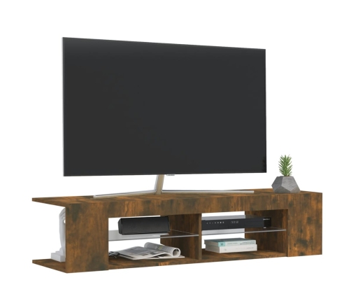 Mueble de TV con luces LED roble ahumado 135x39x30 cm