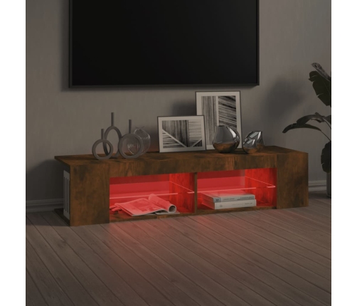 Mueble de TV con luces LED roble ahumado 135x39x30 cm