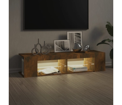 Mueble de TV con luces LED roble ahumado 135x39x30 cm