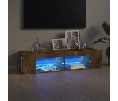 Mueble de TV con luces LED roble ahumado 135x39x30 cm