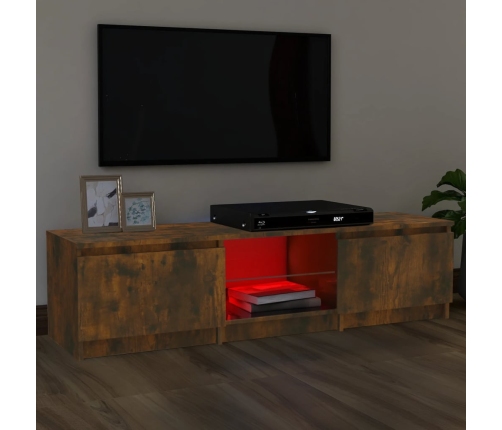 Mueble de TV con luces LED roble ahumado 140x40x35,5 cm