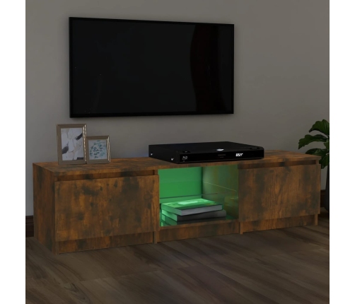 Mueble de TV con luces LED roble ahumado 140x40x35,5 cm