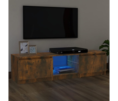 Mueble de TV con luces LED roble ahumado 140x40x35,5 cm