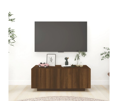 Mueble TV madera contrachapada color marrón roble 100x35x40 cm