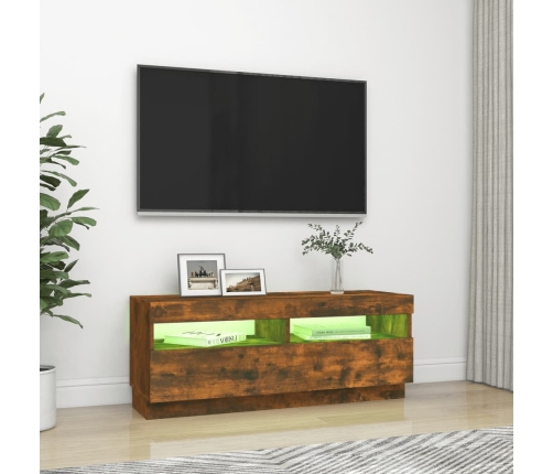 Mueble de TV con luces LED roble ahumado 100x35x40 cm