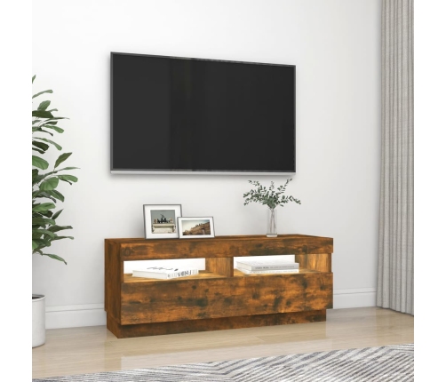 Mueble de TV con luces LED roble ahumado 100x35x40 cm