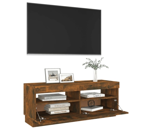 Mueble de TV con luces LED roble ahumado 100x35x40 cm