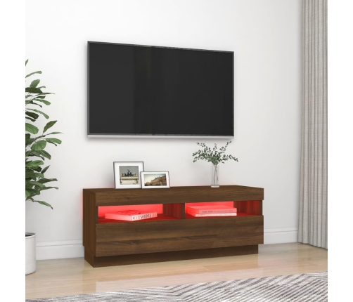 Mueble de TV con luces LED marrón roble 100x35x40 cm