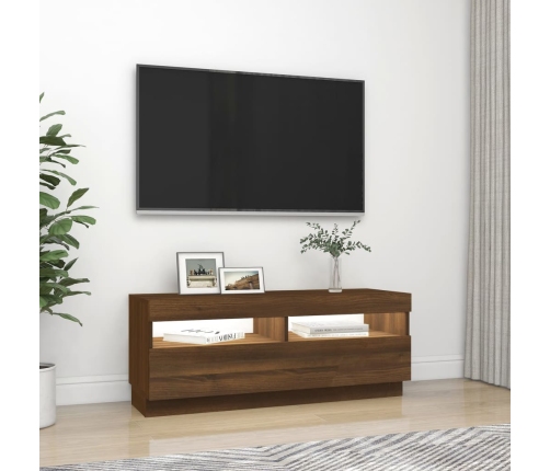 Mueble de TV con luces LED marrón roble 100x35x40 cm