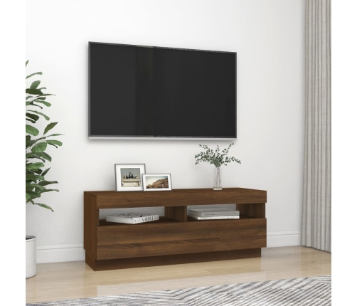 Mueble de TV con luces LED marrón roble 100x35x40 cm