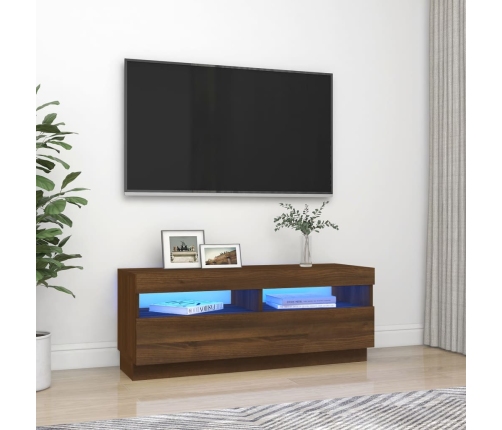 Mueble de TV con luces LED marrón roble 100x35x40 cm