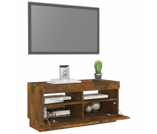 vidaXL Mueble de TV con luces LED color roble ahumado 80x35x40 cm