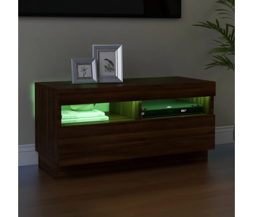 Mueble de TV con luces LED color roble marrón 80x35x40 cm