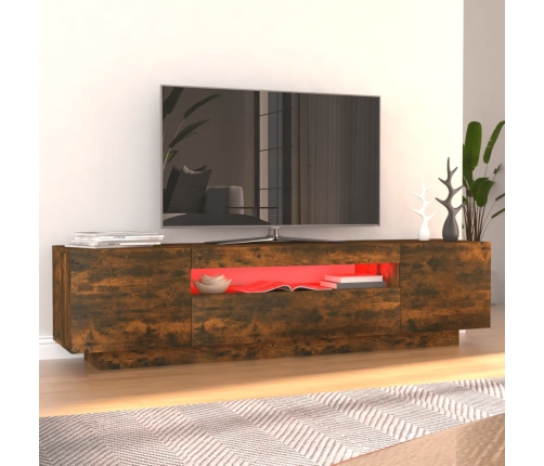 Mueble de TV con luces LED color roble ahumado 160x35x40 cm