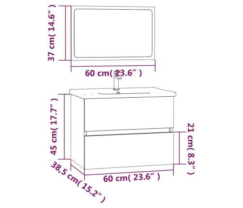 Set de muebles baño 2 pzas madera contrachapada roble ahumado