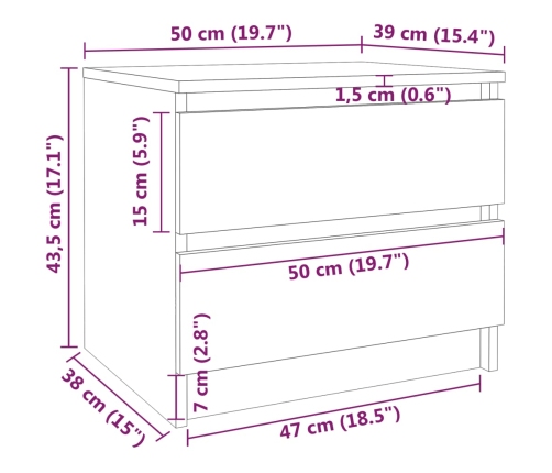 Mesita noche madera contrachapada roble ahumado 50x39x43,5 cm