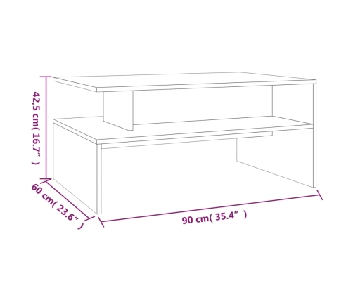 Mesa de centro madera de ingeniería roble ahumado 90x60x42,5 cm