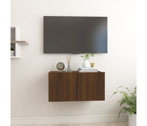 Mueble TV colgante madera contrachapada marrón roble 60x30x30cm