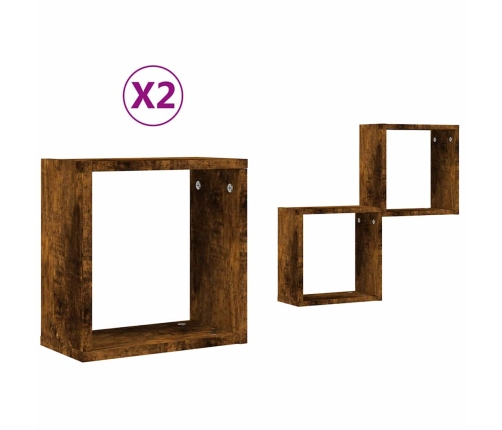 Estantes cubo de pared 2 unidades roble ahumado 30x15x30 cm