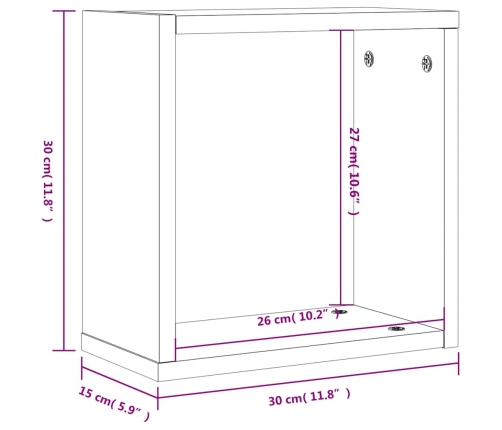 Estantes cubo de pared 2 unidades roble ahumado 30x15x30 cm