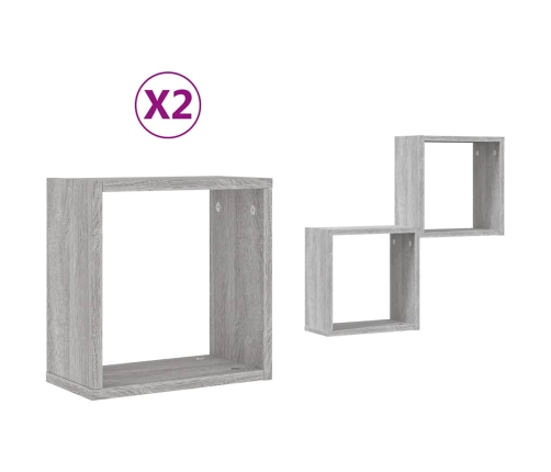 Estantes cubo de pared 2 unidades gris sonoma 30x15x30 cm