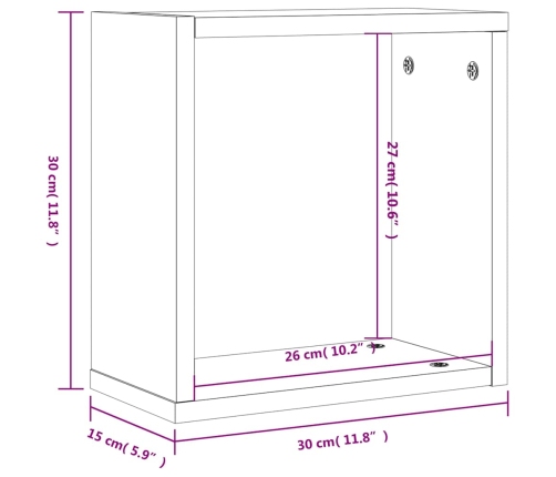 Estantes cubo de pared 2 unidades gris sonoma 30x15x30 cm