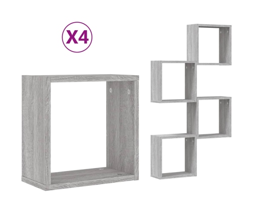 Estantes cubo de pared 4 unidades gris sonoma 30x15x30 cm