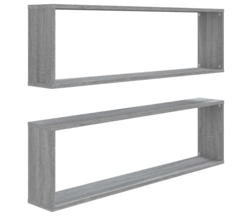 Estante cubo pared 2 uds contrachapada gris Sonoma 100x15x30 cm