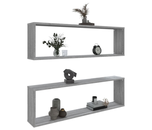 Estante cubo pared 2 uds contrachapada gris Sonoma 100x15x30 cm