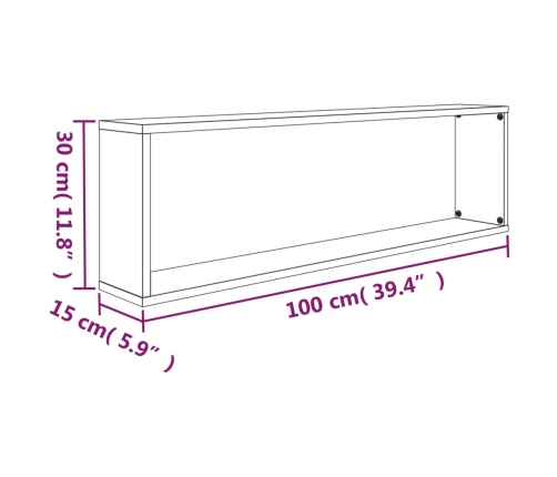 Estante cubo pared 2 uds contrachapada gris Sonoma 100x15x30 cm