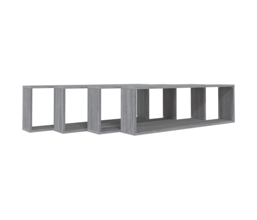 Estante cubo pared 4 uds contrachapada gris Sonoma 100x15x30 cm