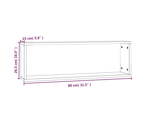 Estante cúbico de pared 2 uds madera roble ahumado 80x15x26,5cm