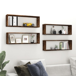 Estante cúbico de pared 4 uds madera roble ahumado 80x15x26,5cm