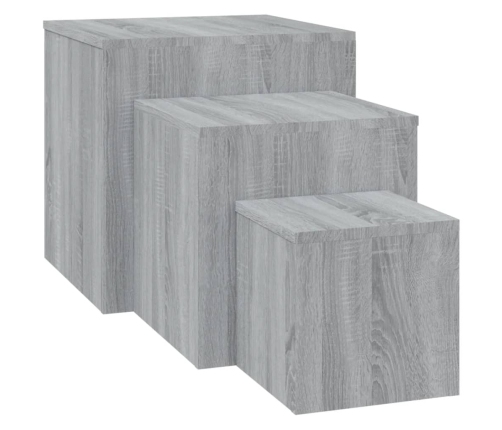 vidaXL Mesitas auxiliares 3 piezas madera contrachapada gris Sonoma