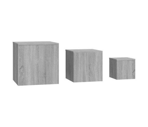 vidaXL Mesitas auxiliares 3 piezas madera contrachapada gris Sonoma