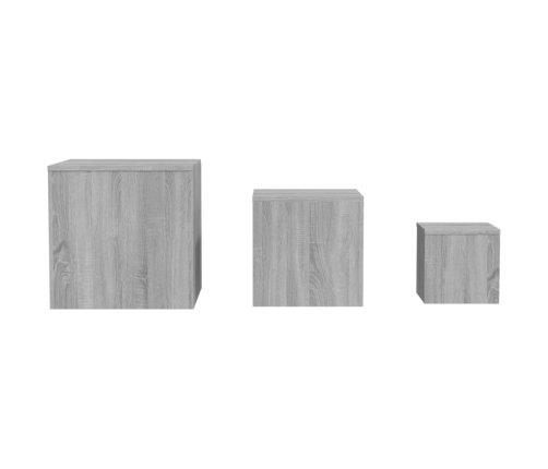 vidaXL Mesitas auxiliares 3 piezas madera contrachapada gris Sonoma