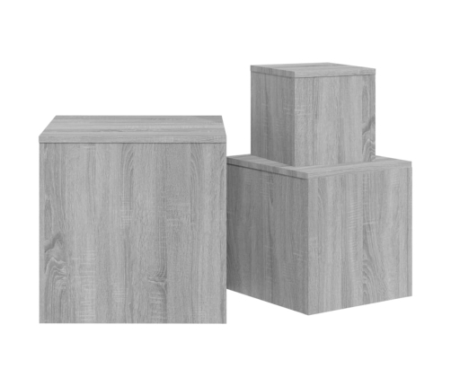 vidaXL Mesitas auxiliares 3 piezas madera contrachapada gris Sonoma