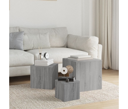 vidaXL Mesitas auxiliares 3 piezas madera contrachapada gris Sonoma