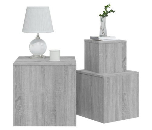 vidaXL Mesitas auxiliares 3 piezas madera contrachapada gris Sonoma