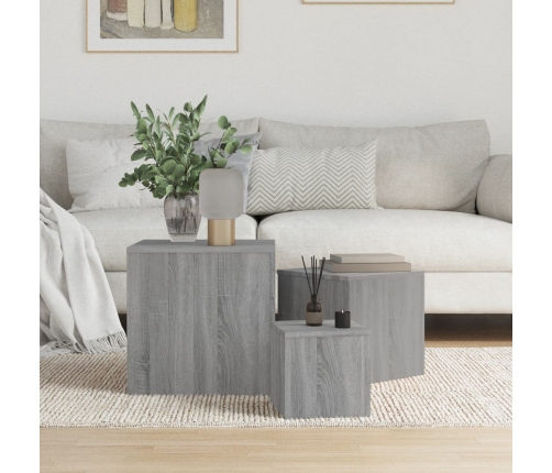 vidaXL Mesitas auxiliares 3 piezas madera contrachapada gris Sonoma