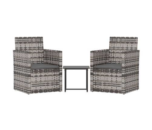 Muebles de jardín con cojines 3 piezas ratán sintético gris
