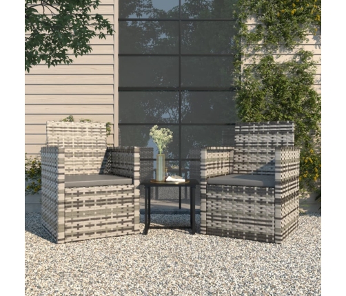Muebles de jardín con cojines 3 piezas ratán sintético gris