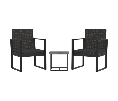 Set de muebles de jardín 3 pzas y cojines ratán sintético negro