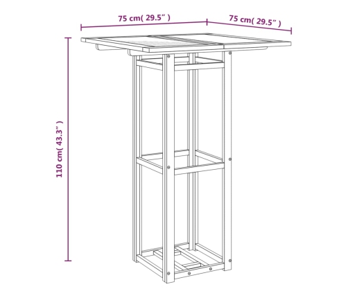 Mesa alta de terraza madera maciza de acacia 75x75x110 cm