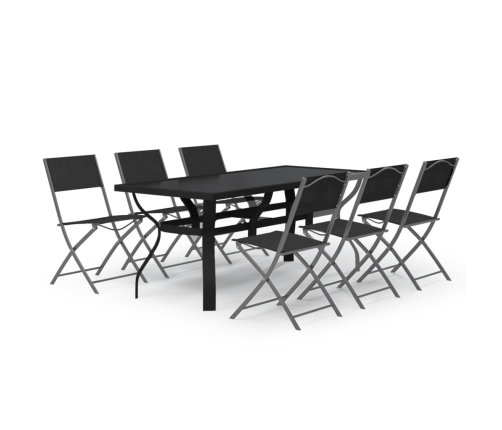 Juego de comedor de jardín 7 piezas con cojines gris y negro